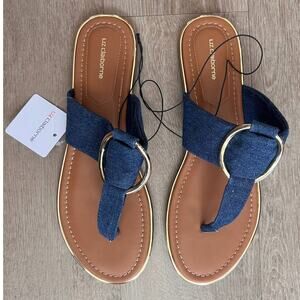 Liz Claiborne Size 10M Denim Thong Sandals with Gold Ring - New in Box
